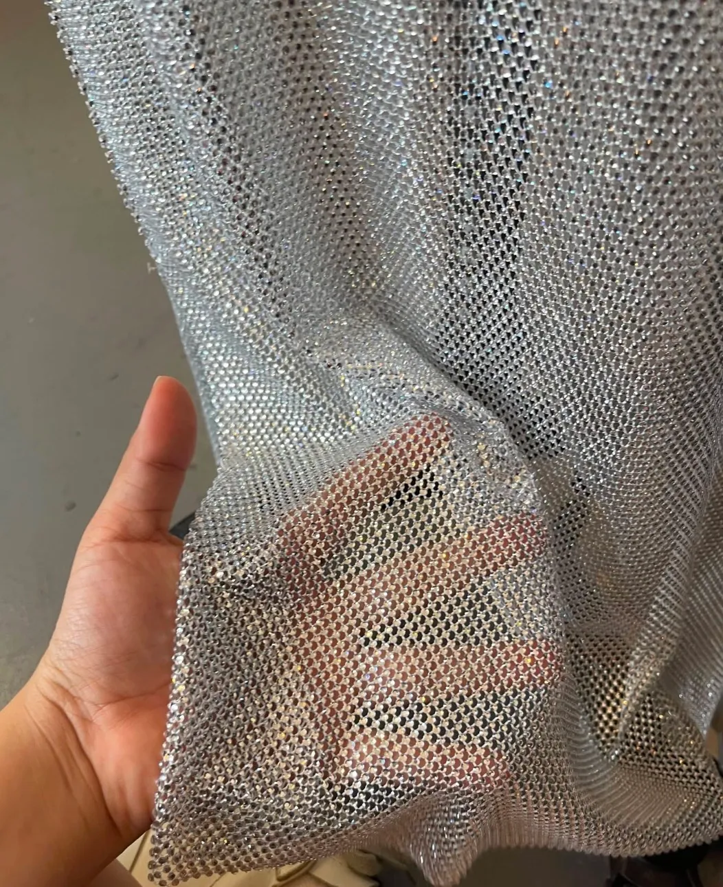 Detail of the crystal mesh fabric
