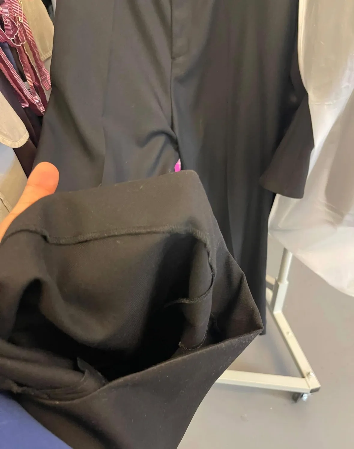 Trouser hem turned up during the alteration