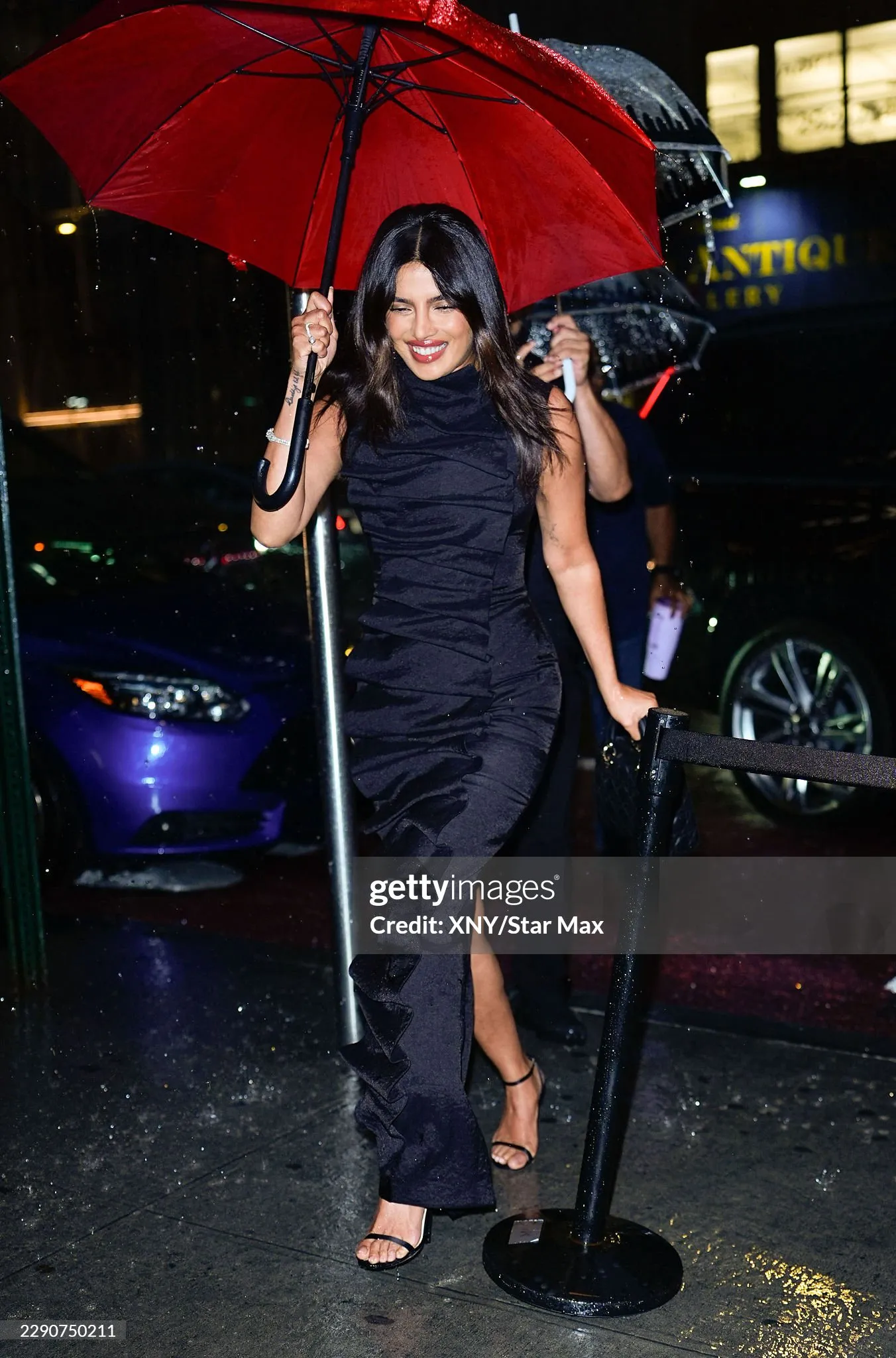 Priyanka Chopra in a black ruched high-neck gown